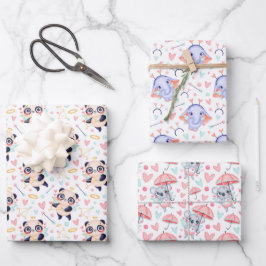 Panda Elephant Koala Liebe Wrapping Paper Set 3 Geschenkpapier Set