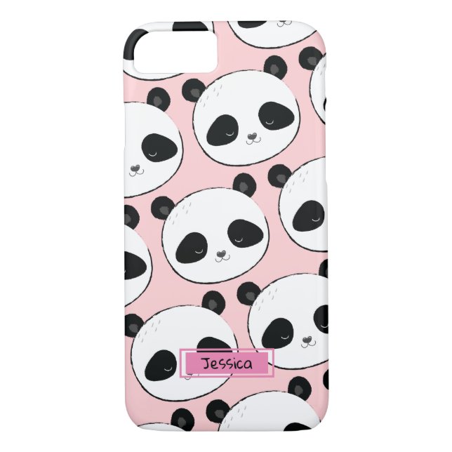 Panda Face Pattern Rosa Individuelle Name Case-Mate iPhone Hülle (Rückseite)