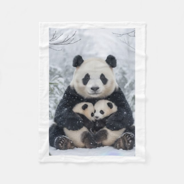 Panda-Familie in Schneedecke Fleecedecke (Vorderseite)