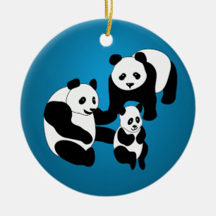 Panda-Familie von drei benutzerdefinierten Weihnac Keramikornament