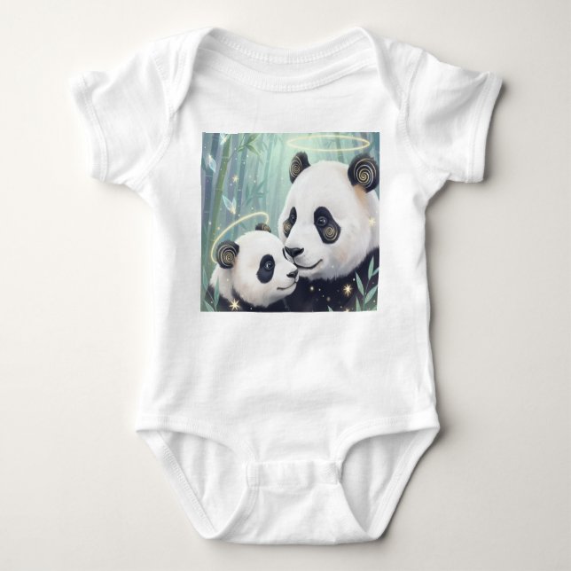 Panda Family Jersey Baby Strampler (Vorderseite)