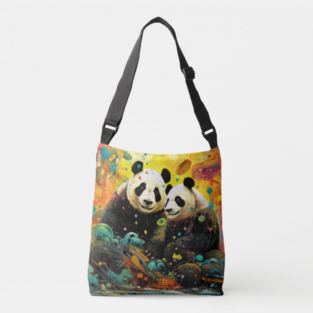 Panda Farbencharakter Tragetaschen Mit Langen Trägern (Vorderseite)