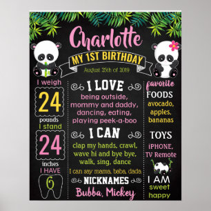 Panda First Birthday Chalkboard-Zeichen Poster