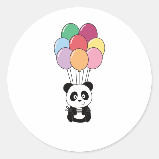 Panda fliegt mit farbenfrohen Balloons auf Runder Aufkleber (Vorderseite)