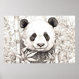 Panda Friedlich Nature Prairie Sketch Zeichnend St Poster