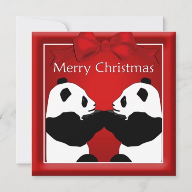 Panda Friends Couple Weihnachtsgrüßen Feiertagskarte (Vorderseite)