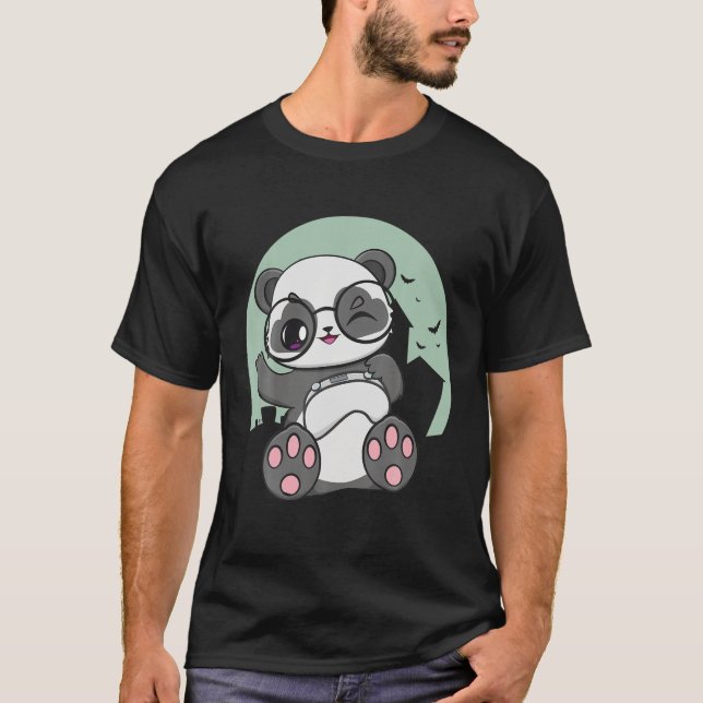 Panda Gamer Eyeglasses Moon Art Gaming Otaku Zoolo T-Shirt (Vorderseite)