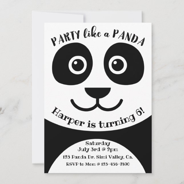 Panda, Geburtstag, Kinder Party, Panda Thema (Vorderseite)