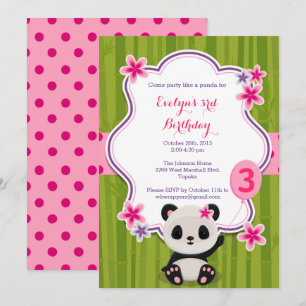 Panda Geburtstagsparty Einladung - Rosa und Lila