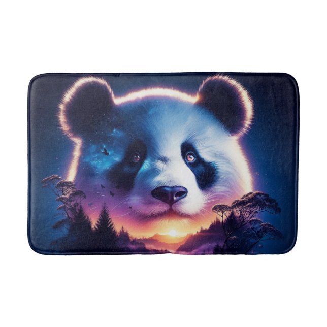 Panda Gesicht mit Surreal Forest und Sunset Badematte (Vorderseite)