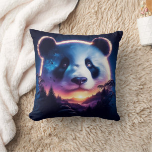Panda Gesicht mit Surreal Forest und Sunset Kissen