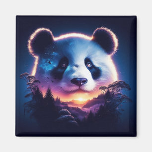 Panda Gesicht mit Surreal Forest und Sunset Magnet