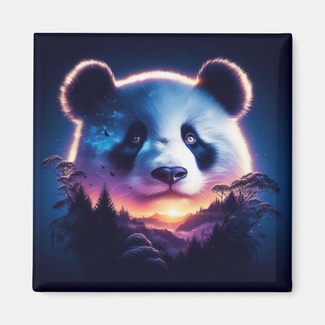 Panda Gesicht mit Surreal Forest und Sunset Magnet (Vorne)