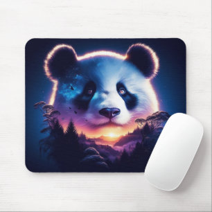 Panda Gesicht mit Surreal Forest und Sunset Mousepad