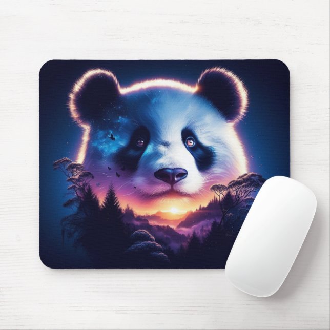 Panda Gesicht mit Surreal Forest und Sunset Mousepad (Mit Mouse)