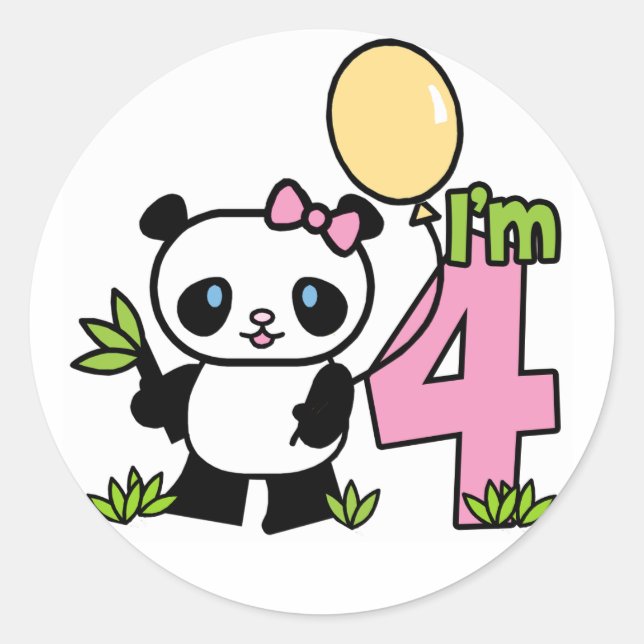 Panda Girl 4. Geburtstag Runder Aufkleber (Vorderseite)