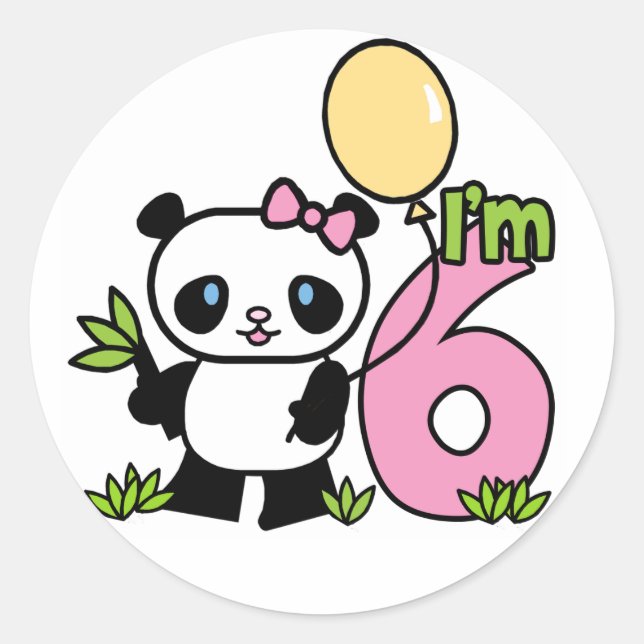 Panda Girl 6. Geburtstag Runder Aufkleber (Vorderseite)