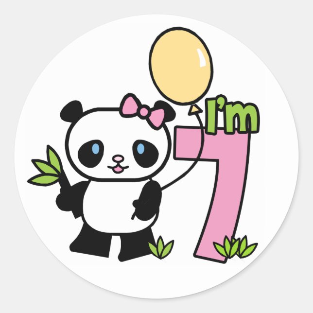 Panda Girl 7. Geburtstag Runder Aufkleber (Vorderseite)