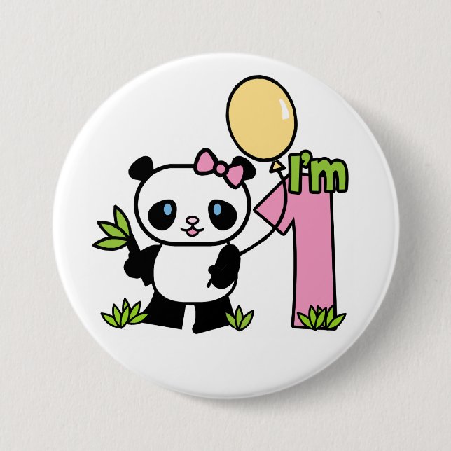 Panda Girl First Birthday Button (Vorderseite)