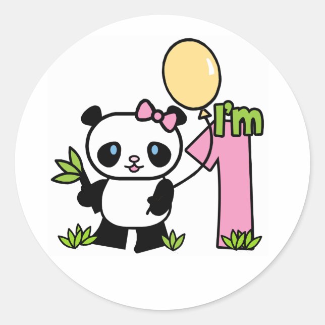 Panda Girl First Birthday Classic Round Sticker (Vorderseite)