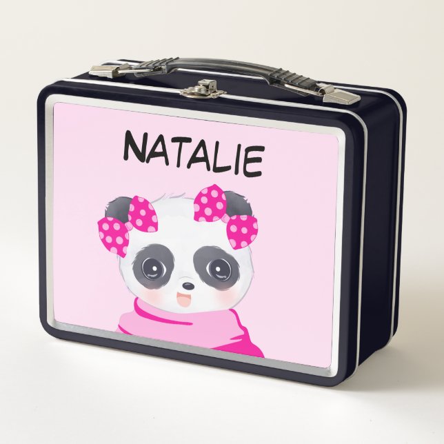 Panda Girl Pink Metal Lunch Box (Vorderseite)
