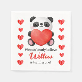 Panda Girl with Hearts Valentine Serviette