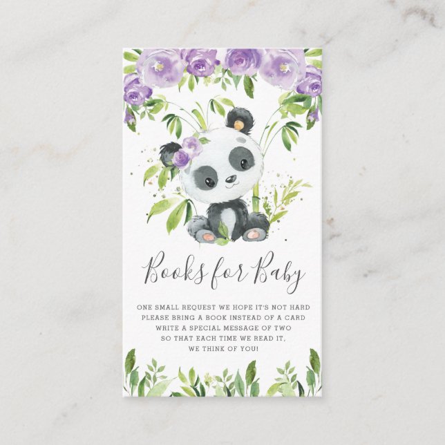 Panda Greenery Lila Blumenbücher für Baby Begleitkarte (Vorderseite)