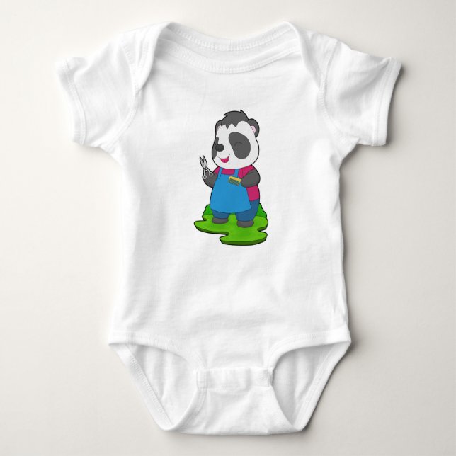 Panda Hairdresser Schere Comb Baby Strampler (Vorderseite)