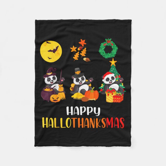 Panda Halloween Christmas Happy Hallothanksmas Pan Fleecedecke (Vorderseite)