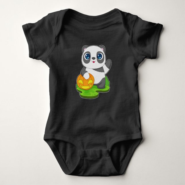 Panda Halloween Pumpkin Baby Strampler (Vorderseite)