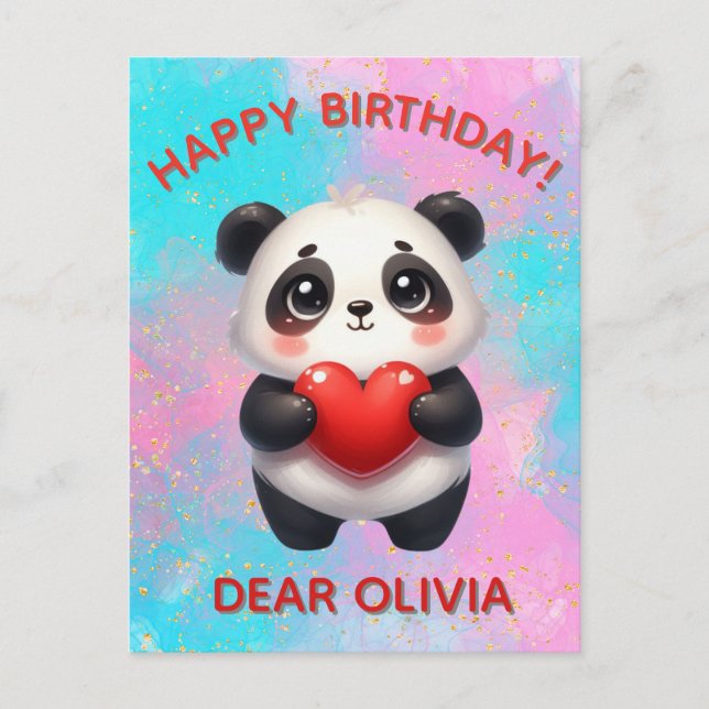 Panda hält Herz Postkarte (Vorderseite)