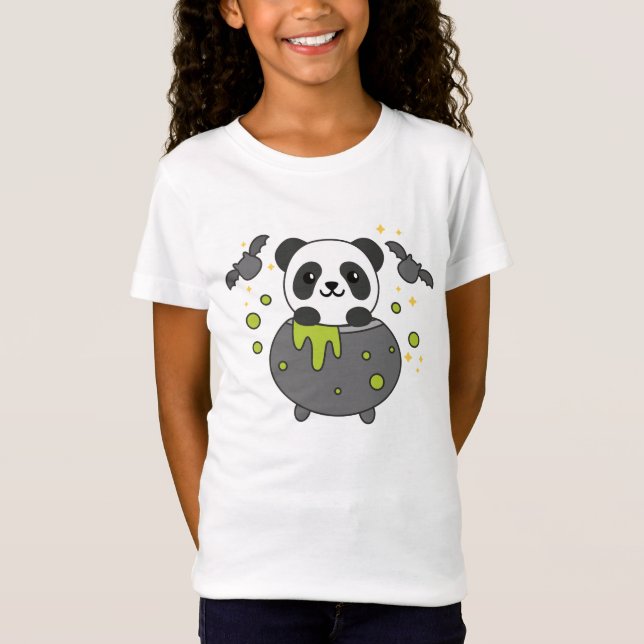 Panda Happy Halloween Cauldron Bat T-Shirt (Vorderseite)