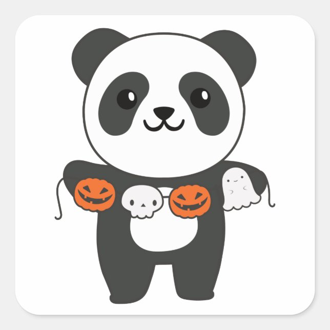 Panda Happy Halloween Pumpkin Bat Costume Square S Quadratischer Aufkleber (Vorderseite)