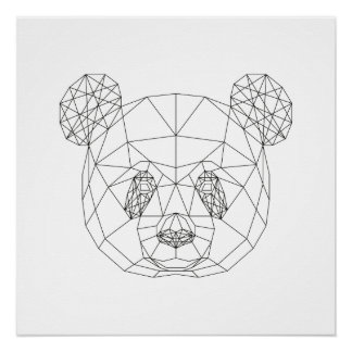 Panda Head Geometric Schwarz-weiß Modern Art Print Poster