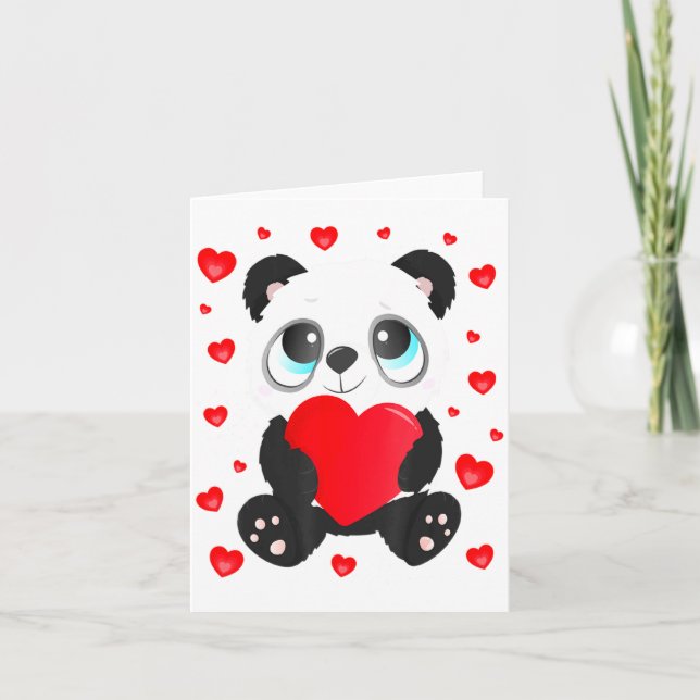 Panda Heart Valentines Day Girls Kids Women Bear L Karte (Vorderseite)