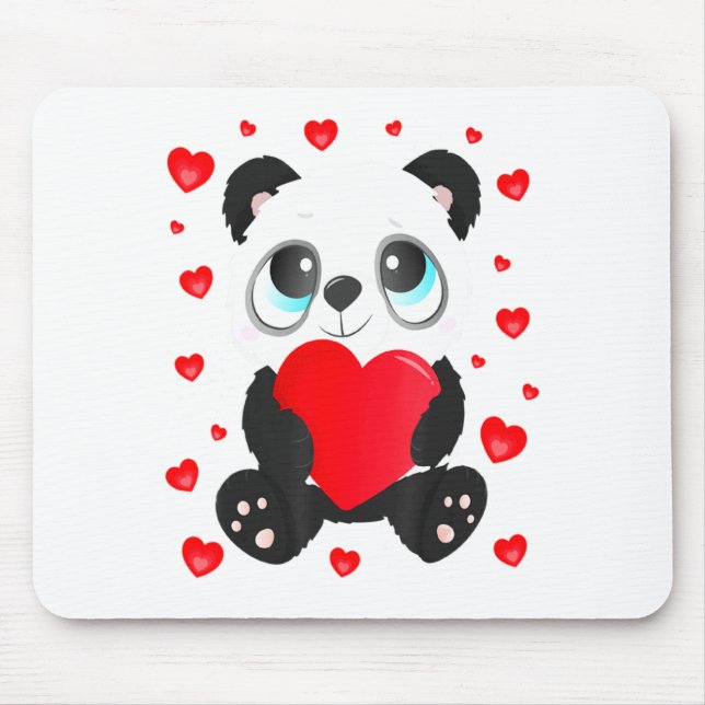 Panda Heart Valentines Day Girls Kids Women Bear L Mousepad (Vorne)