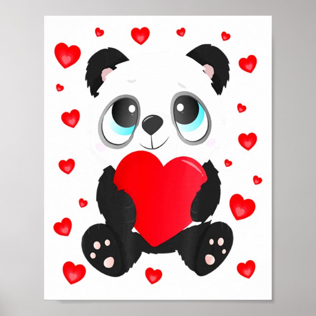 Panda Heart Valentines Day Girls Kids Women Bear L Poster (Vorne)