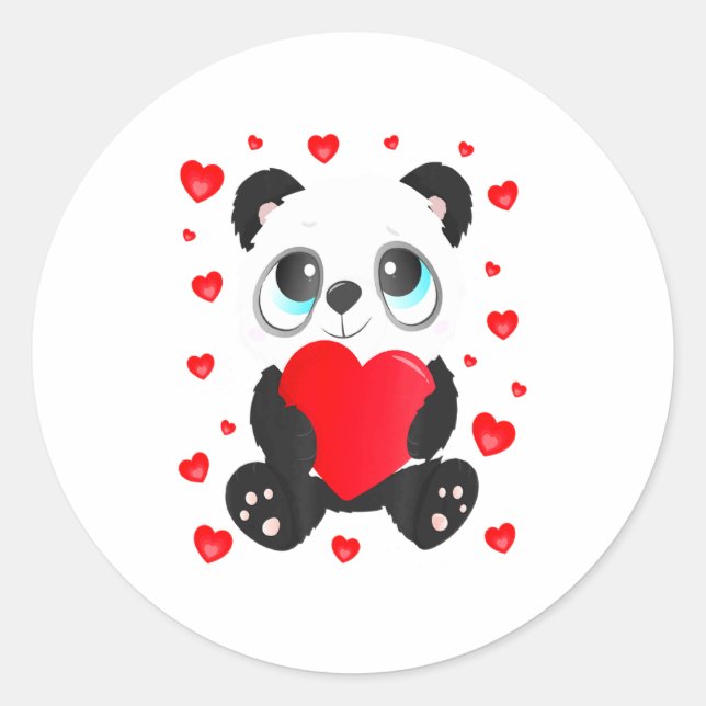 Panda Heart Valentines Day Girls Kids Women Bear L Runder Aufkleber (Vorderseite)