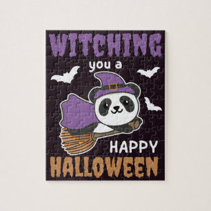 Panda Hexe, die dir ein glückliches Halloween-Jigs Puzzle