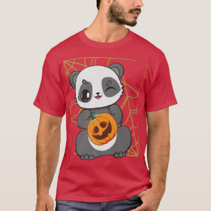 Panda Holding Pumpkin And Kawaii Bear Cub For Cute T-Shirt