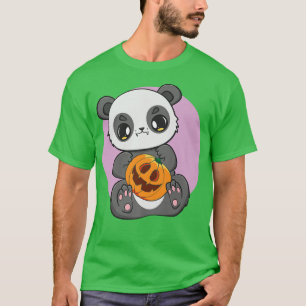 Panda Holding Pumpkin Niedlicher Anime-Bär zu Hall T-Shirt