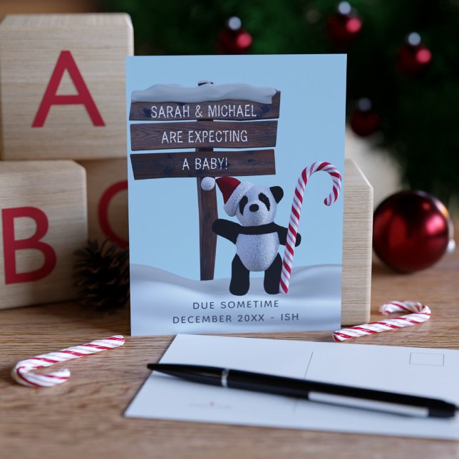Panda Holiday Schwangerschaft Ankündigung Postkart (Von Creator hochgeladen)