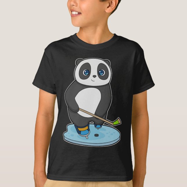 Panda Ice Hockey Eishockeystick T-Shirt (Vorderseite)