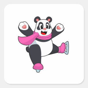 Panda Ice Skaten Ice Skate Quadratischer Aufkleber