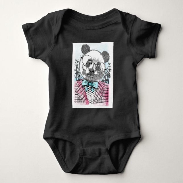 Panda Illustration Design Baby Jersey Bodysuit Strampler (Vorderseite)
