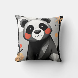 Panda im geometrischen Stil mit spielerischen Blum Kissen