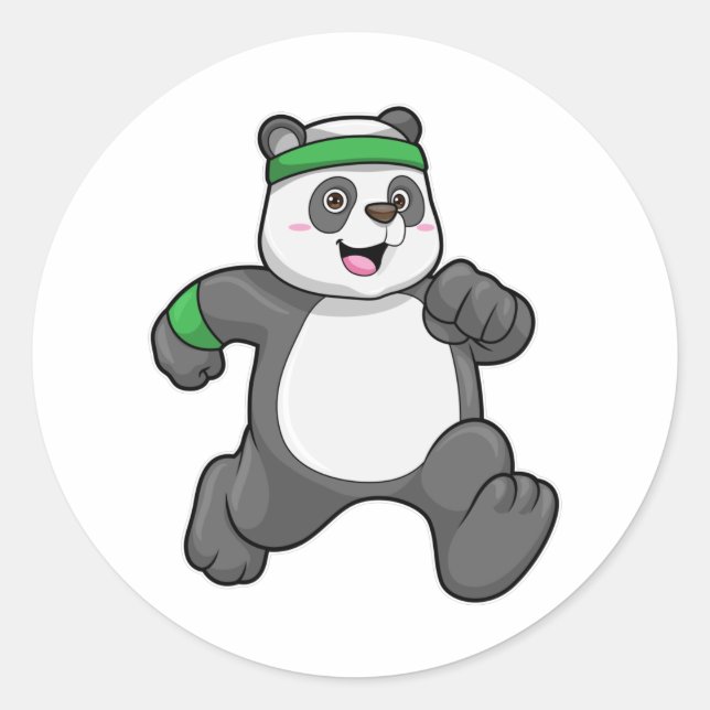 Panda im Joggen mit Headband Runder Aufkleber (Vorderseite)