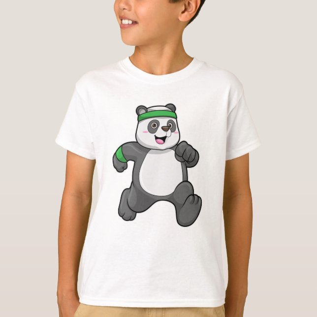Panda im Joggen mit Headband und Sweatband T-Shirt (Vorderseite)