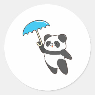 Panda im Regen mit Regenschirm Runder Aufkleber