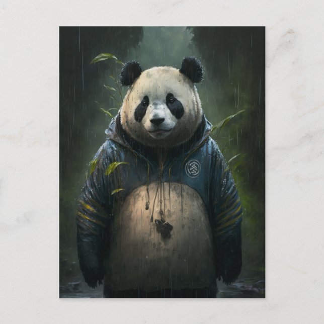Panda im Regen Postkarte (Vorderseite)